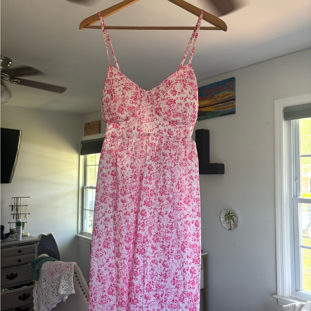 Pink Floral Spaghetti Strap Dress